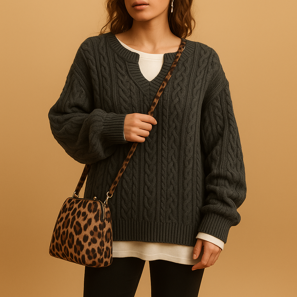 Women’s V-neck sweater made of premium cotton, relaxed fit and long sleeves, perfect for layering and all-season wear.