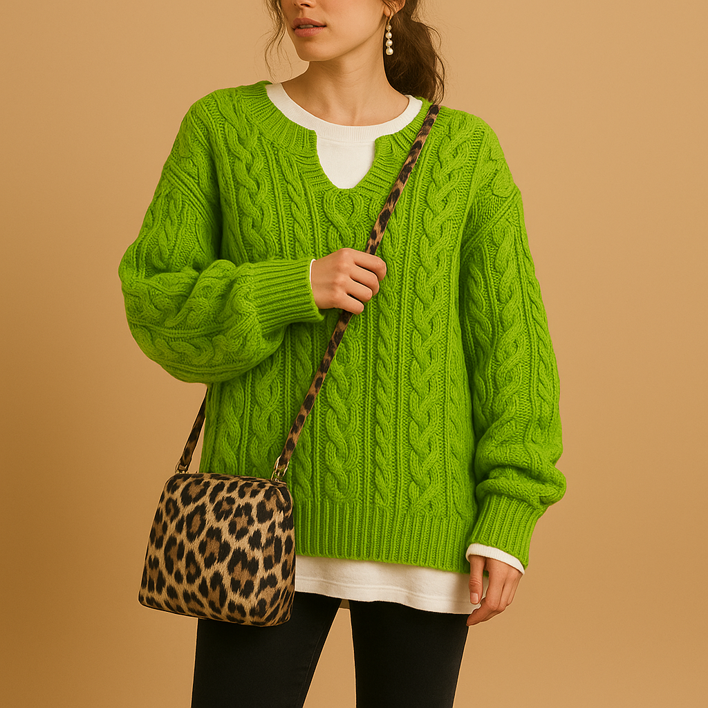 Women’s V-neck sweater made of premium cotton, relaxed fit and long sleeves, perfect for layering and all-season wear.