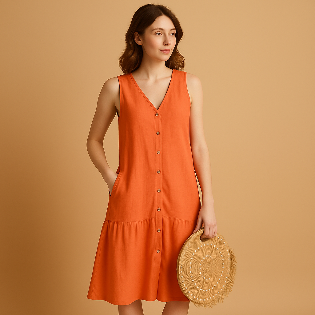 V-neck summer dress for women with a timeless silhouette and breezy fit, perfect for the beach, vacation, or warm evening outings.