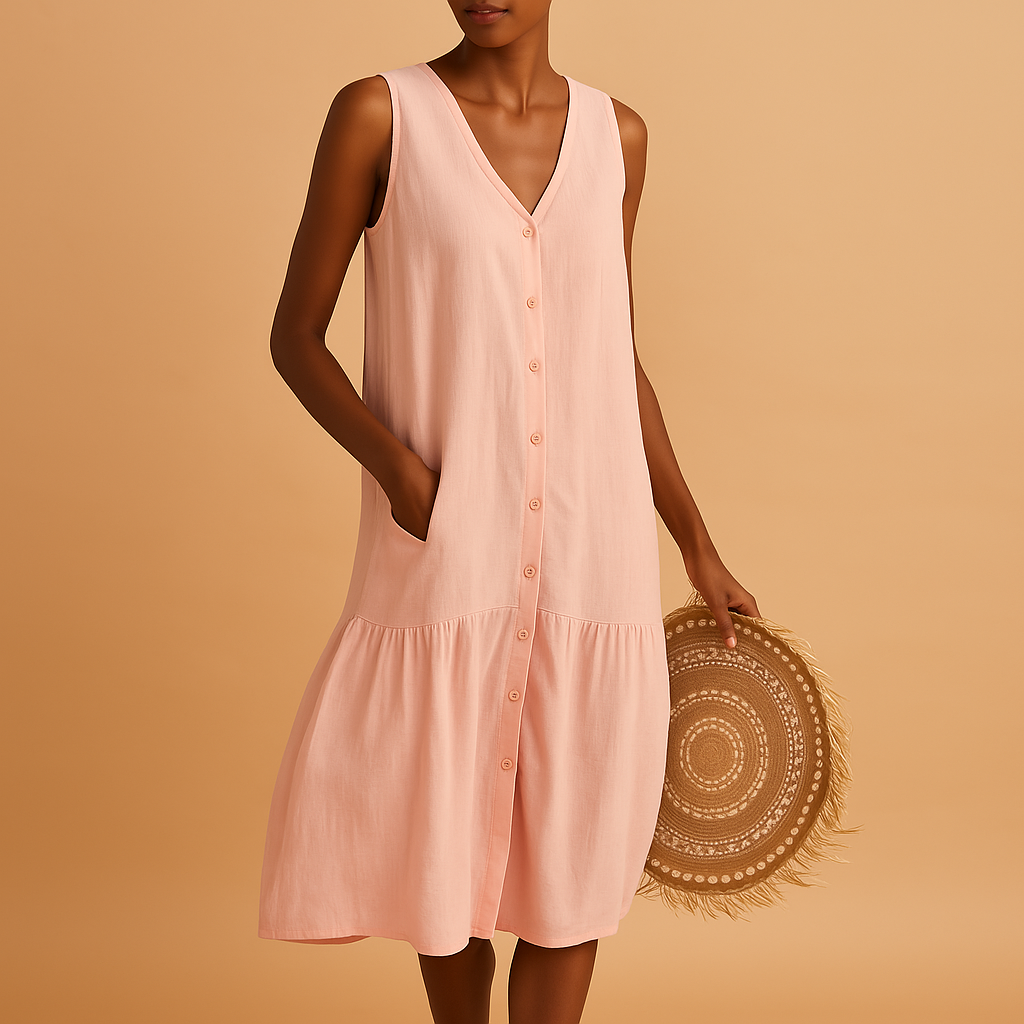 V-neck summer dress for women with a timeless silhouette and breezy fit, perfect for the beach, vacation, or warm evening outings.