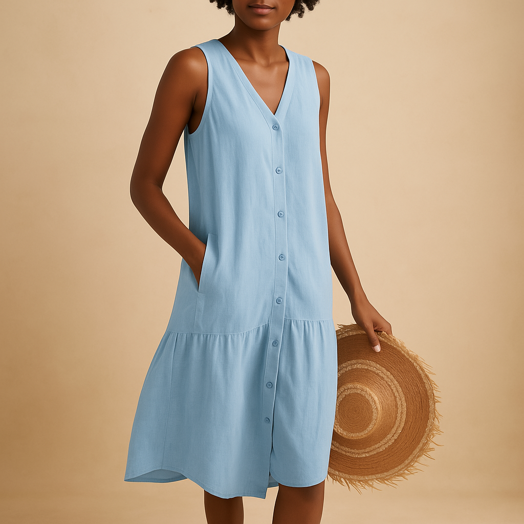V-neck summer dress for women with a timeless silhouette and breezy fit, perfect for the beach, vacation, or warm evening outings.