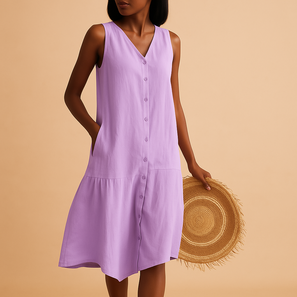V-neck summer dress for women with a timeless silhouette and breezy fit, perfect for the beach, vacation, or warm evening outings.