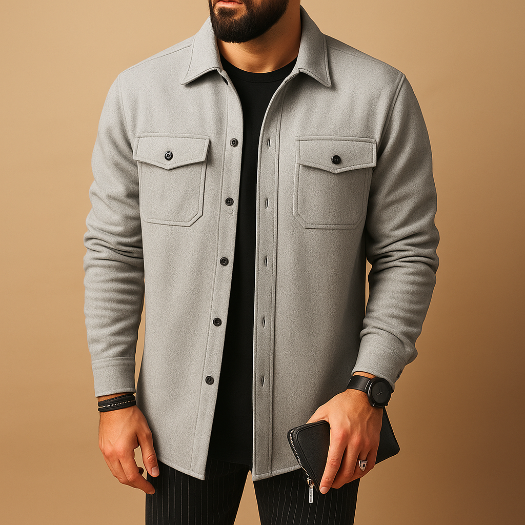 Men’s warm flannel long sleeve shirt with button closure and classic fit, available in apricot, black, grey, and yellow, perfect for autumn and winter wear.
