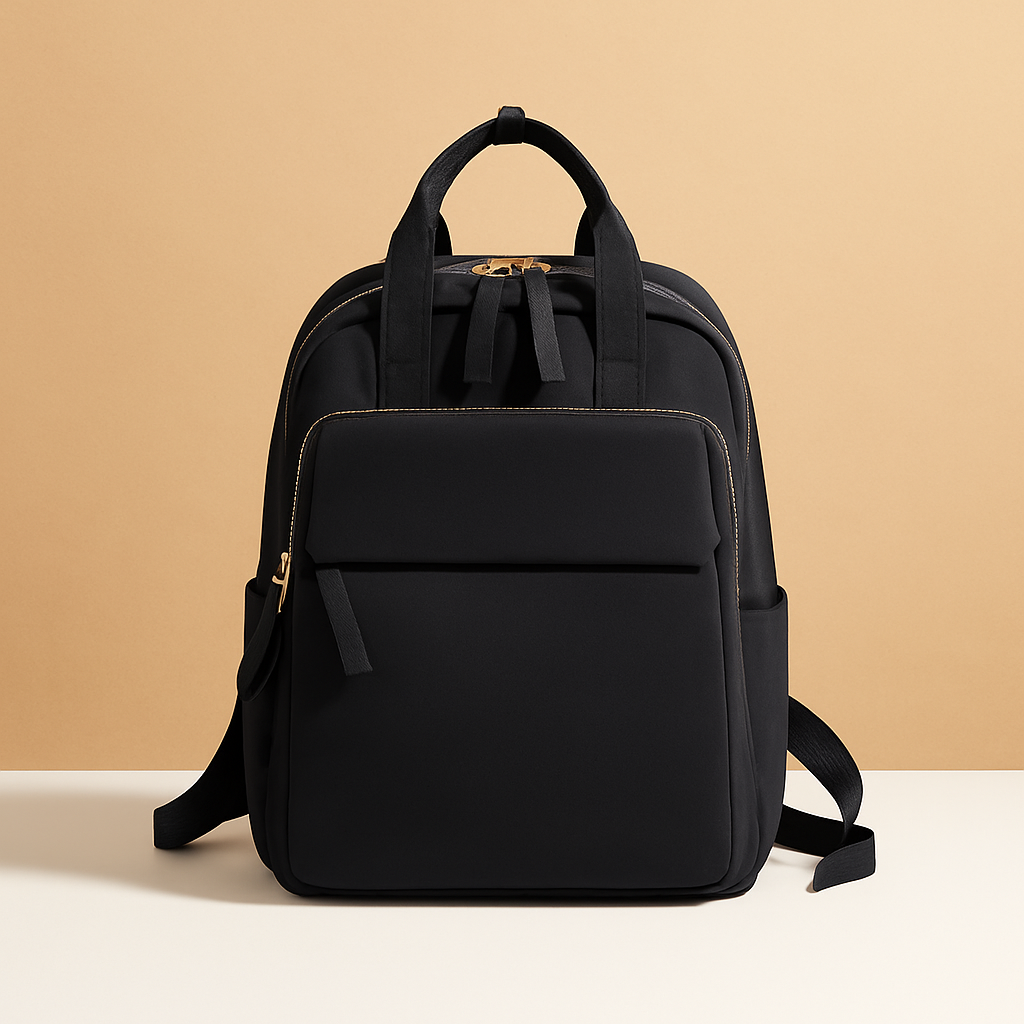 Water-repellent laptop backpack for women with padded 14-inch laptop sleeve, travel trolley sleeve, and stylish lightweight design.