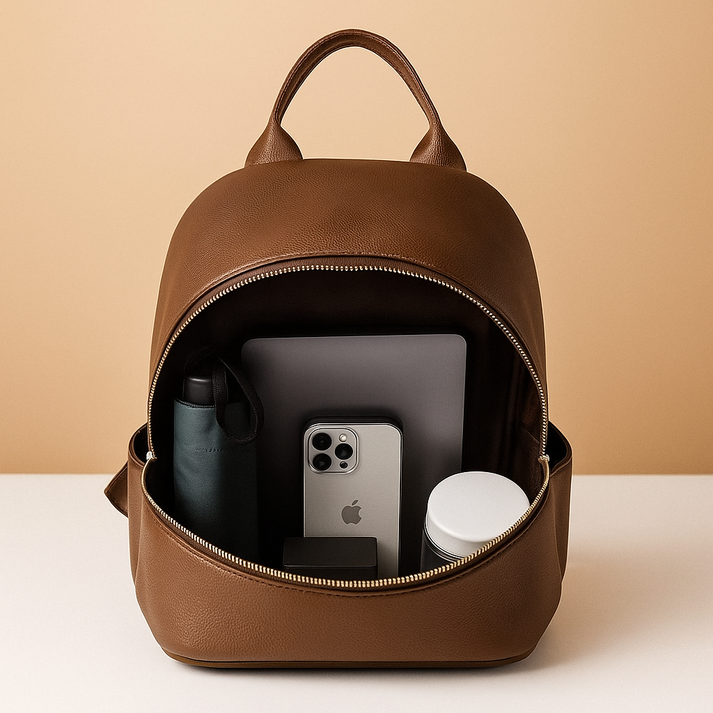 Water-resistant women’s backpack with anti-theft back pocket, adjustable straps, and spacious compartments, perfect for travel or everyday use.