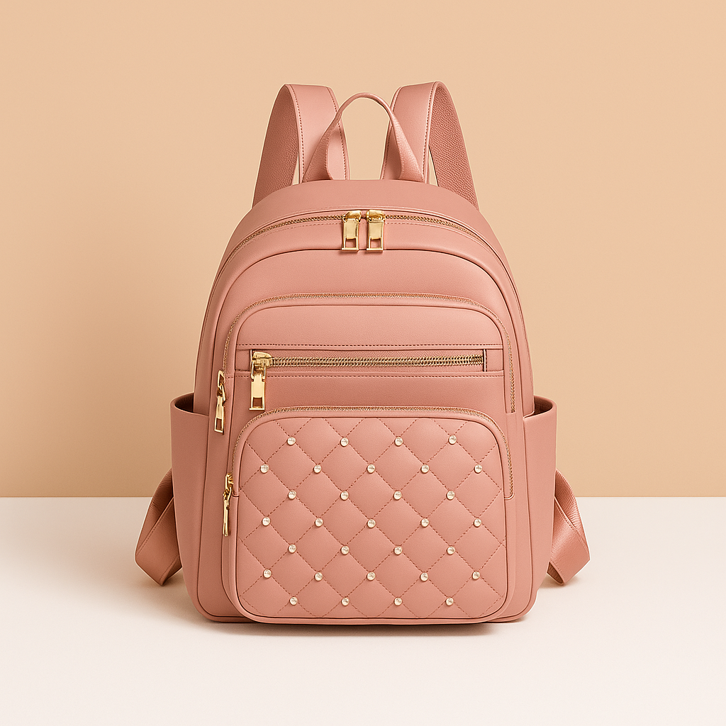 Water-resistant women’s backpack with anti-theft back pocket, adjustable straps, and spacious compartments, perfect for travel or everyday use.