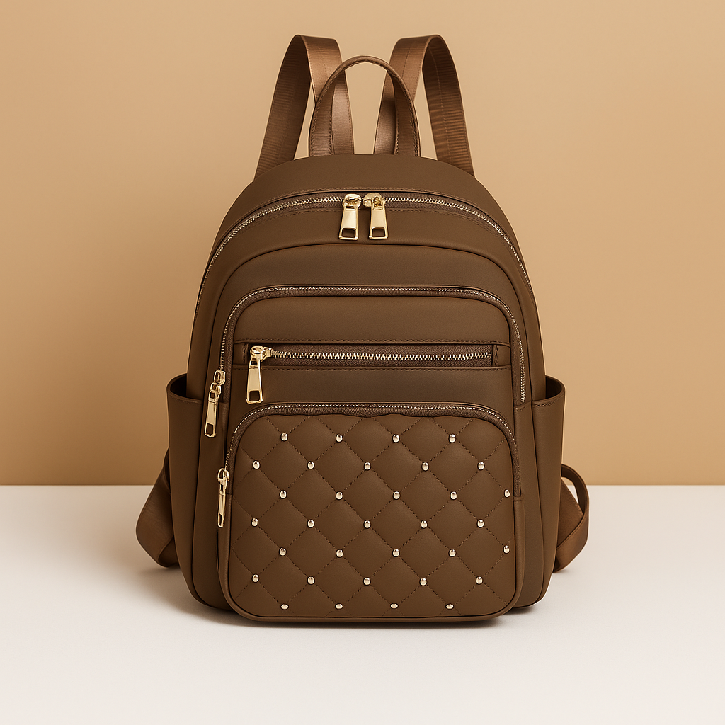 Water-resistant women’s backpack with anti-theft back pocket, adjustable straps, and spacious compartments, perfect for travel or everyday use.
