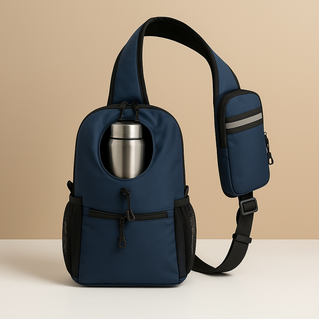Men’s water-resistant crossbody travel bag with breathable strap, water bottle holder, and stain-proof finish for outdoor and urban adventures.