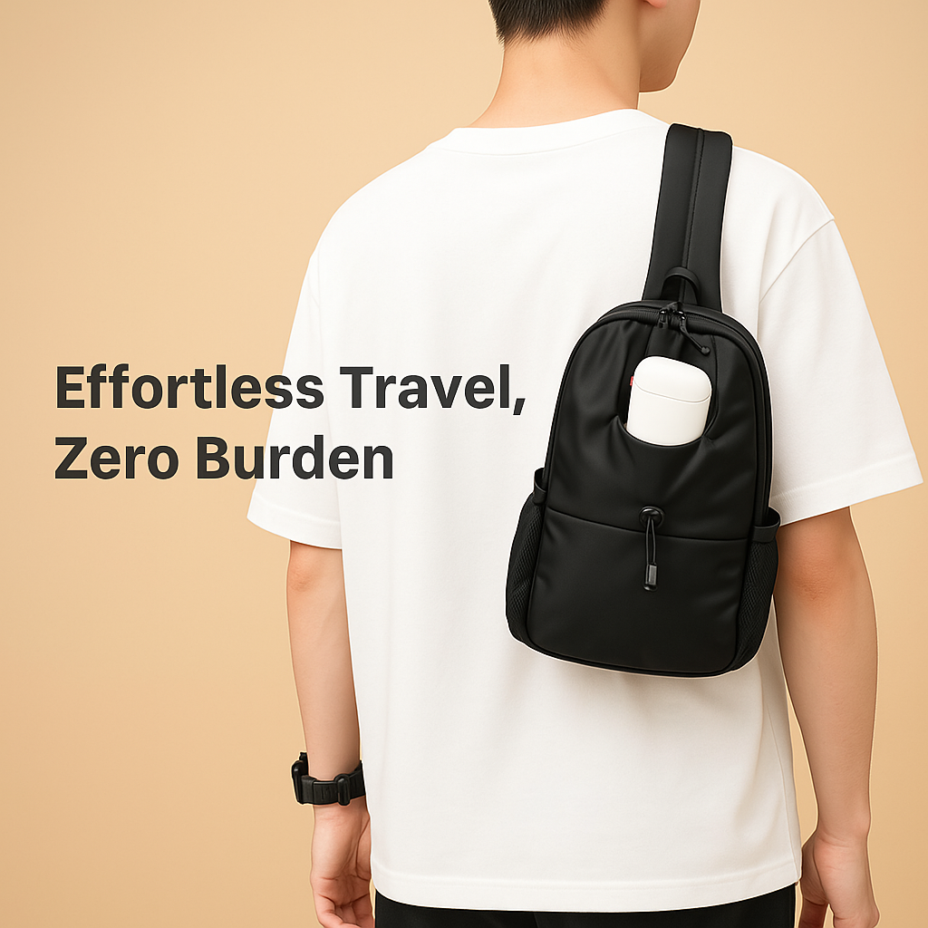 Men’s water-resistant crossbody travel bag with breathable strap, water bottle holder, and stain-proof finish for outdoor and urban adventures.