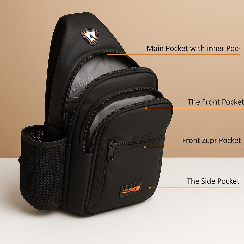 Men's waterbottle carrier chest bag with secure compartments, ergonomic strap, and water-resistant material for daily and outdoor use.