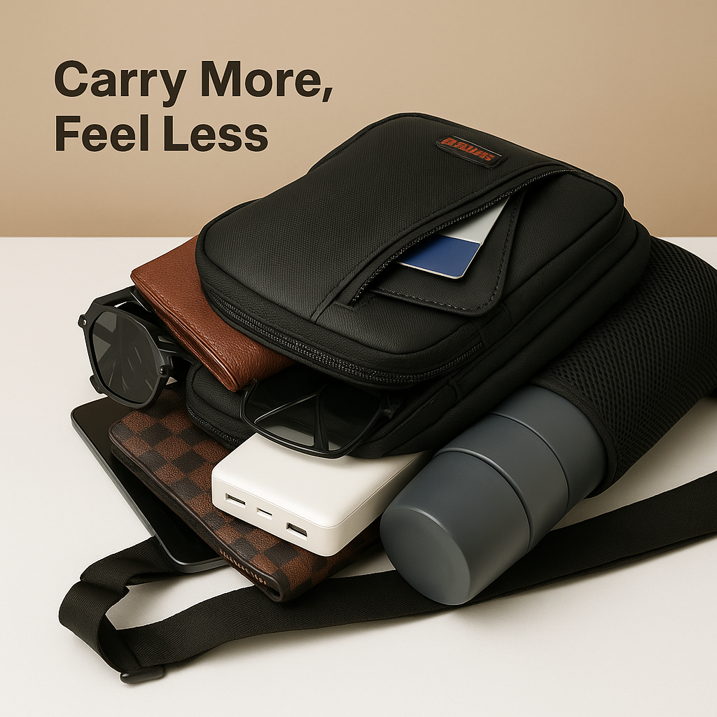 Men's waterbottle carrier chest bag with secure compartments, ergonomic strap, and water-resistant material for daily and outdoor use.