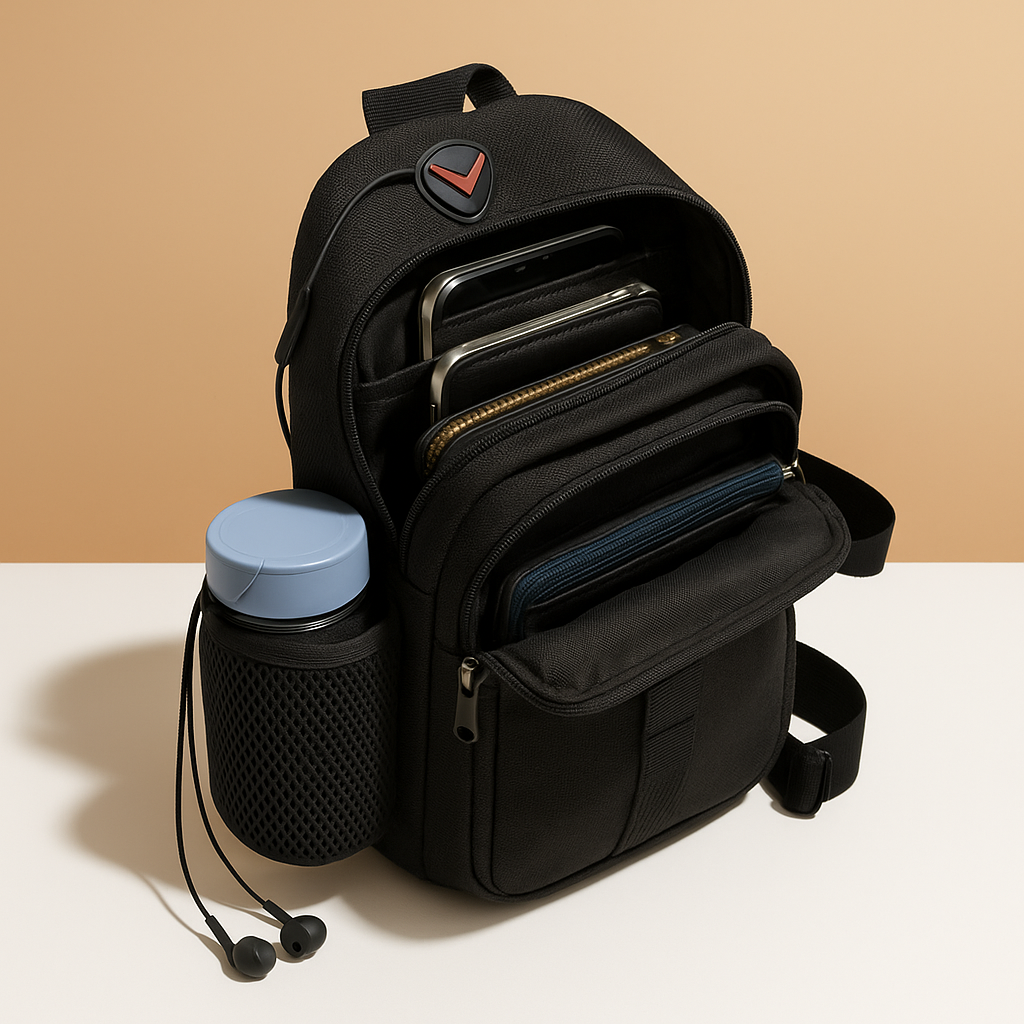 Men's waterbottle carrier chest bag with secure compartments, ergonomic strap, and water-resistant material for daily and outdoor use.