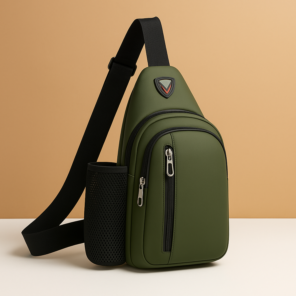 Men's waterbottle carrier chest bag with secure compartments, ergonomic strap, and water-resistant material for daily and outdoor use.
