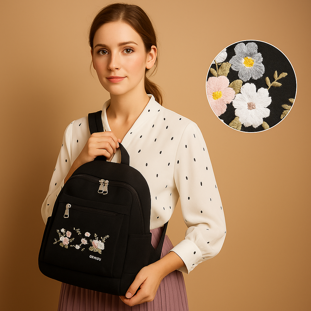 Floral waterproof backpack for women with laptop sleeve and RFID protection, perfect for travel or daily commuting.