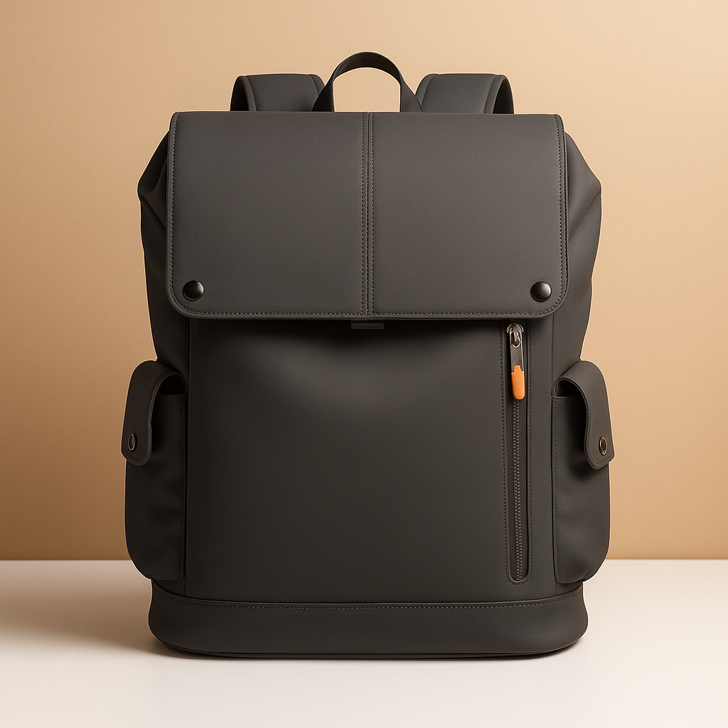 Waterproof leather laptop backpack for men with 15.6-inch laptop sleeve, headphone port, and charging pocket, perfect for work or travel.