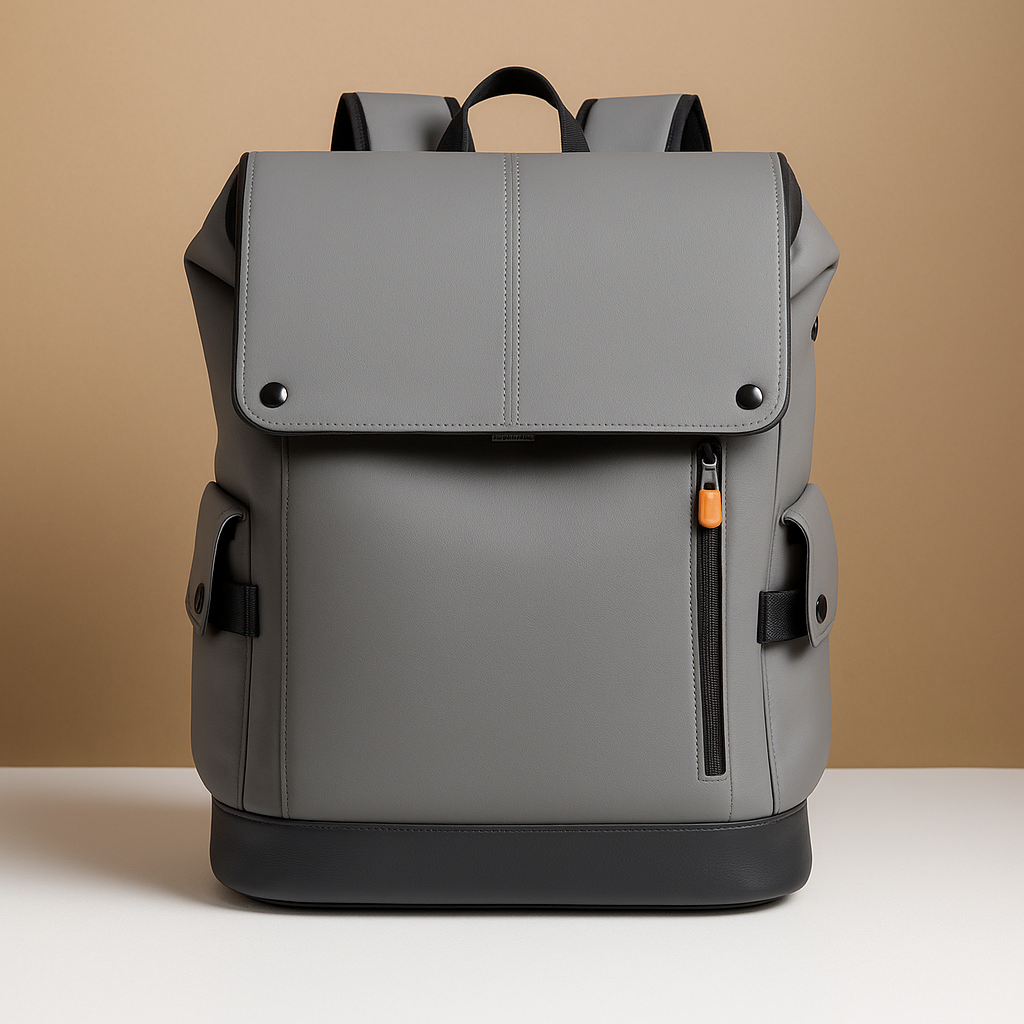 Waterproof leather laptop backpack for men with 15.6-inch laptop sleeve, headphone port, and charging pocket, perfect for work or travel.