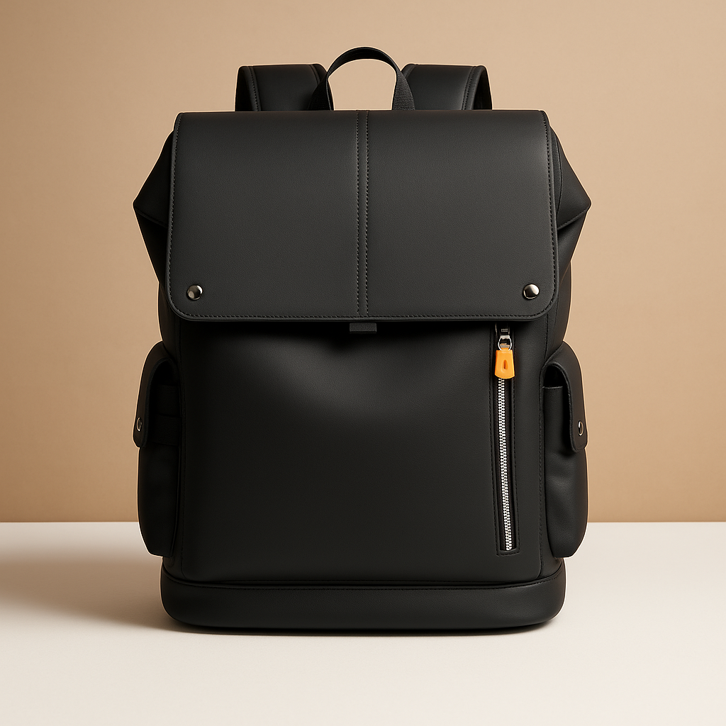 Waterproof leather laptop backpack for men with 15.6-inch laptop sleeve, headphone port, and charging pocket, perfect for work or travel.