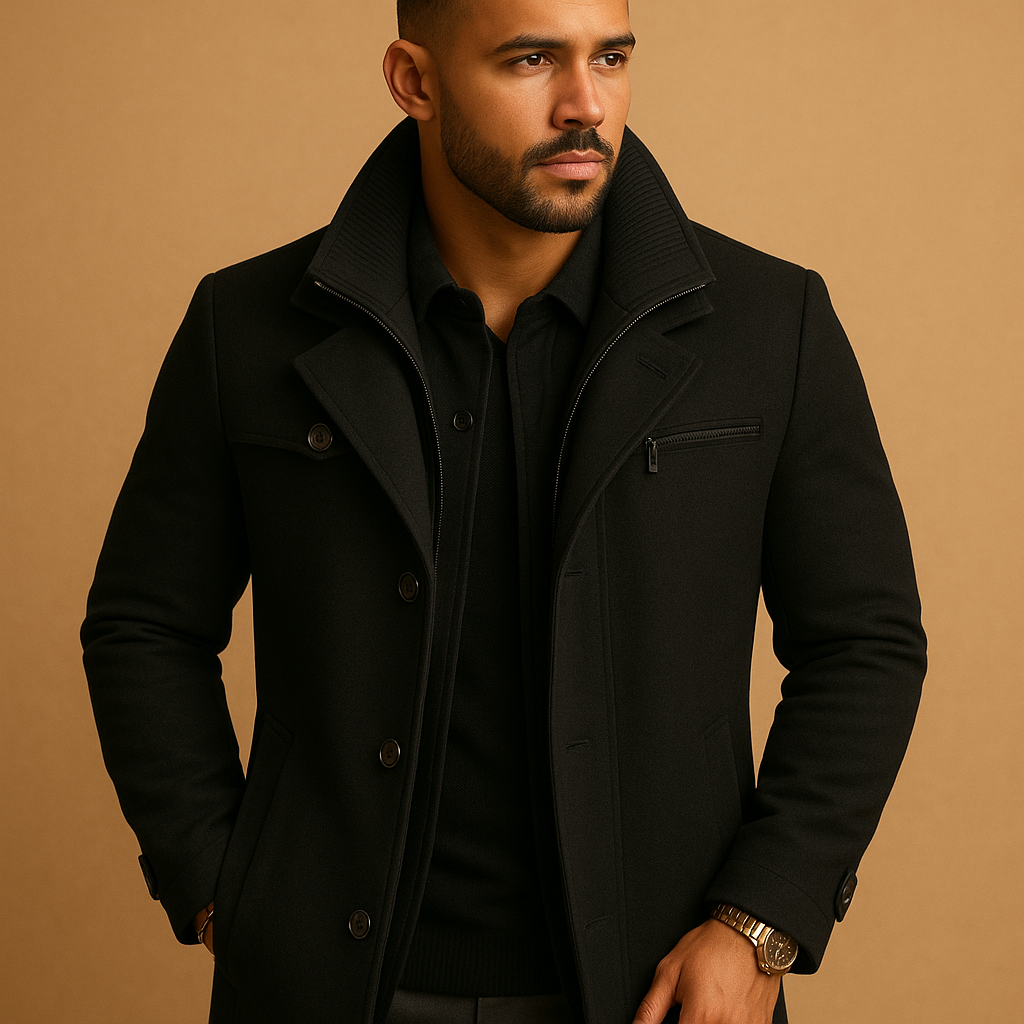 Men’s waterproof winter jacket with breathable material, adjustable cuffs, zip closure, and pockets, ideal for cold and rainy weather