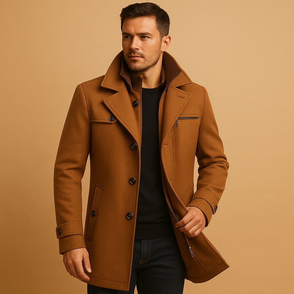 Men’s waterproof winter jacket with breathable material, adjustable cuffs, zip closure, and pockets, ideal for cold and rainy weather