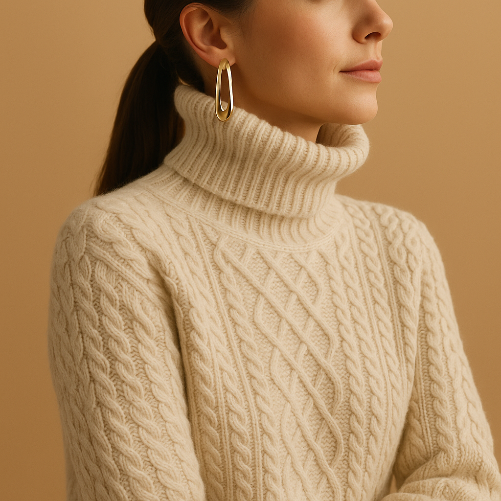 Women’s wool turtleneck sweater in a minimalist elegant style, perfect for winter layering and sophisticated casual outfits.