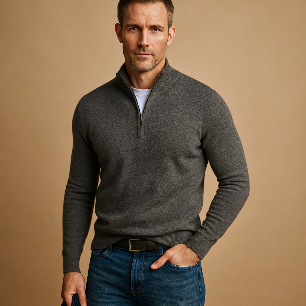 Zip-up cardigan for men in soft fabric with timeless design, perfect for autumn, winter, work, and casual wear.