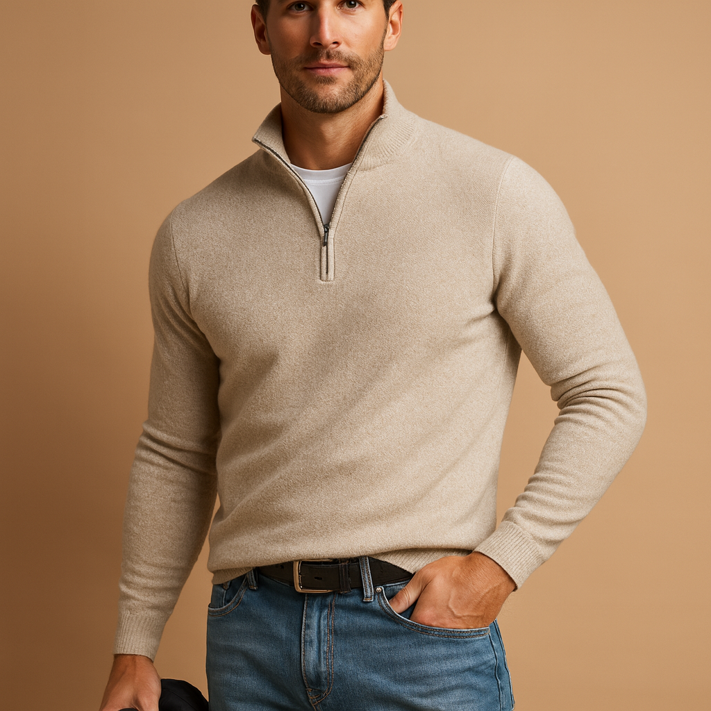 Zip-up cardigan for men in soft fabric with timeless design, perfect for autumn, winter, work, and casual wear.