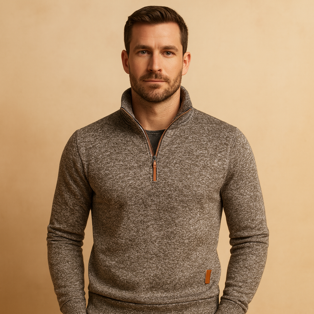 Zipped sweater for men in soft fabric with modern design, perfect for casual, semi-formal, and seasonal wear.