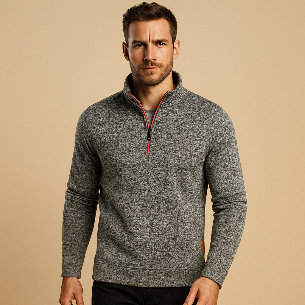 Zipped sweater for men in soft fabric with modern design, perfect for casual, semi-formal, and seasonal wear.