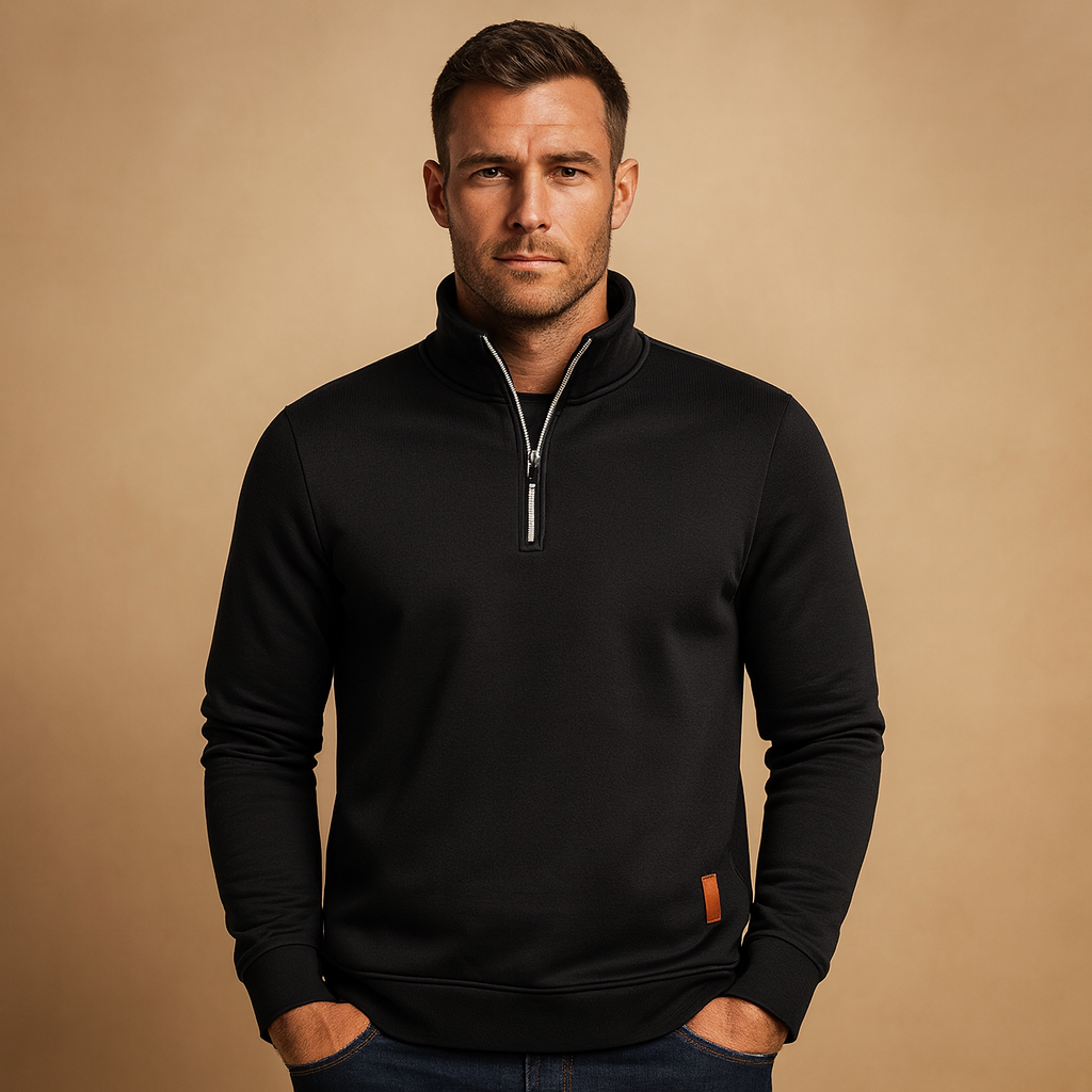 Zipped sweater for men in soft fabric with modern design, perfect for casual, semi-formal, and seasonal wear.