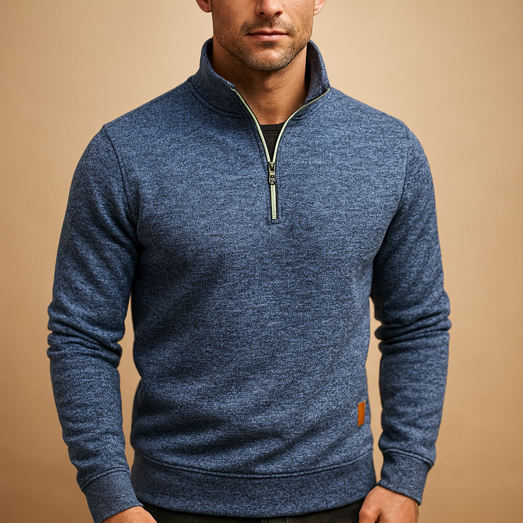 Zipped sweater for men in soft fabric with modern design, perfect for casual, semi-formal, and seasonal wear.