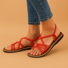 Women’s summer sandals in multicolour design with soft footbed and adjustable straps, perfect for beach, pool, and holiday wear.