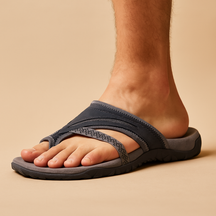 Women’s corrective flip flops with adaptive nanofoam sole, raised arch support, and open-toe design in black, beige, and light blue.