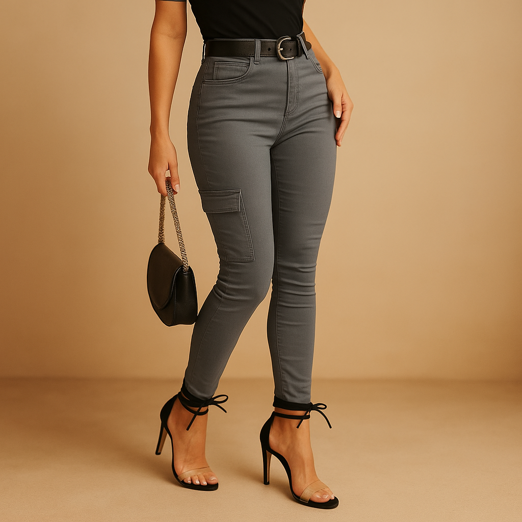 Women’s soft cotton cargo trousers with side pockets and elastic ankle cuffs, perfect for casual and stylish everyday outfits