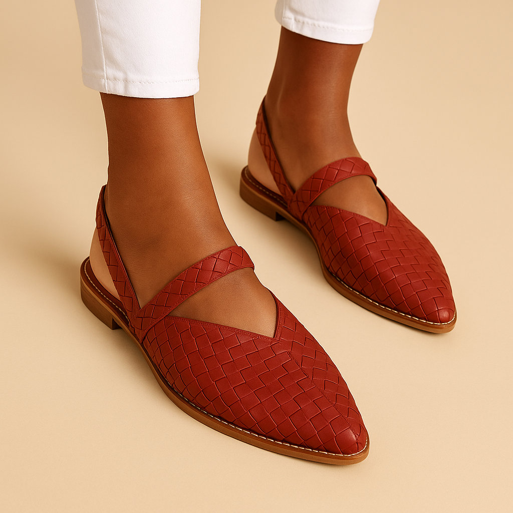 Women’s elegant slip-on sandals with ergonomic design, cushioned sole, and open refined lines in black, burgundy, beige, navy blue, and light pink.