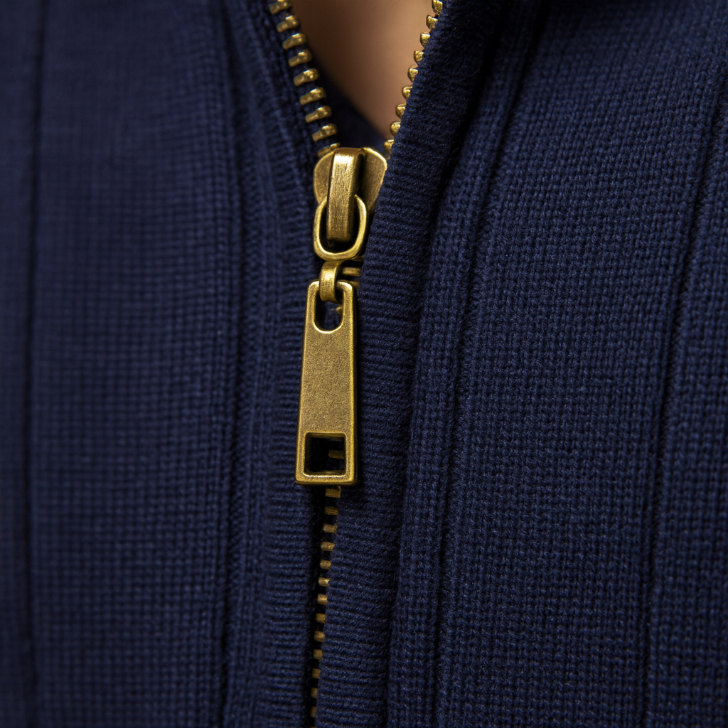 Men’s half zip sweater with slim fit, high collar, and soft warm knit. Perfect for casual or refined outfits in autumn and winter.