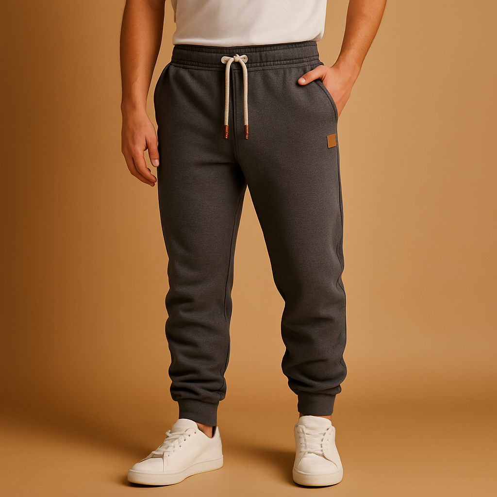 Men’s jogging trousers in a soft cotton blend with adjustable waistband and side pockets, perfect for workouts, casual days, or relaxing at home.