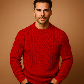 Men’s knitted crew neck sweater with loose fit, soft knit fabric, and solid timeless design. Perfect for layering in autumn and winter.