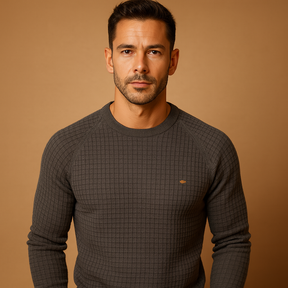 Men’s knitted crew neck sweater with soft warm fabric and relaxed fit. Timeless versatile design for work, casual wear, or autumn and winter outfits.