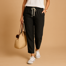 Women’s lightweight breathable trousers in beige, black, navy, blue, green, and red—ideal for casual and active spring outfits