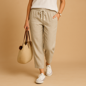 Women’s lightweight breathable trousers in beige, black, navy, blue, green, and red—ideal for casual and active spring outfits