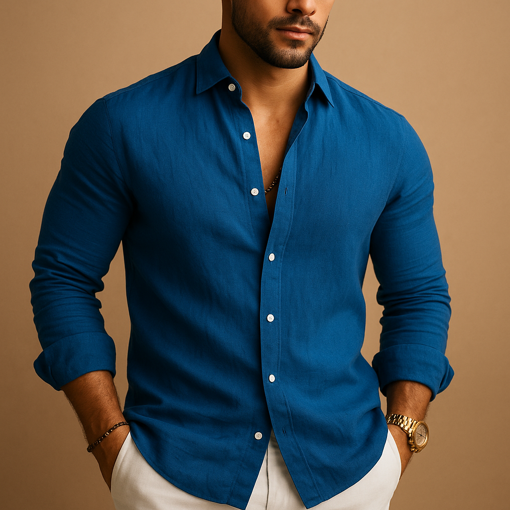Men’s lightweight dress shirt with breathable fabric and classic fit, available in light grey, black, dark grey, navy, khaki, and white.
