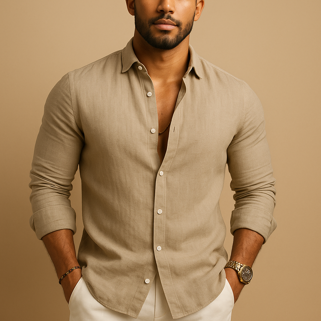 Men’s lightweight dress shirt with breathable fabric and classic fit, available in light grey, black, dark grey, navy, khaki, and white.