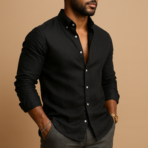 Men’s lightweight dress shirt with breathable fabric and classic fit, available in light grey, black, dark grey, navy, khaki, and white.