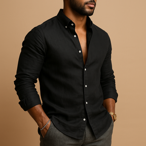 Men’s lightweight dress shirt with breathable fabric and classic fit, available in light grey, black, dark grey, navy, khaki, and white.