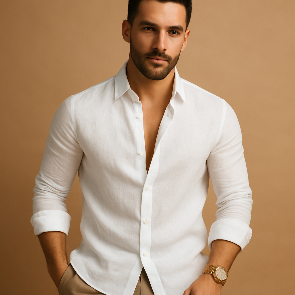 Men’s lightweight dress shirt with breathable fabric and classic fit, available in light grey, black, dark grey, navy, khaki, and white.