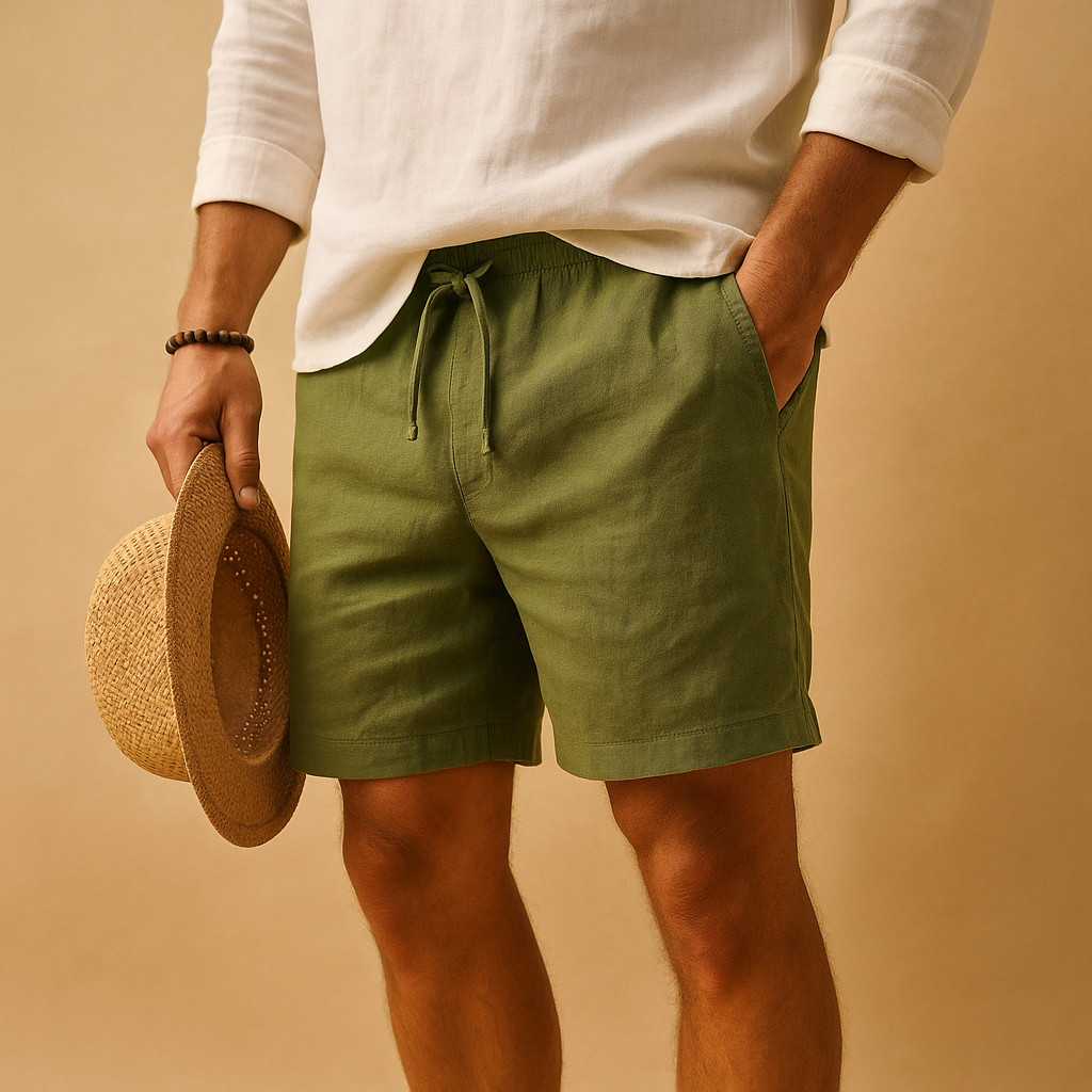 Men’s lightweight summer shorts with adjustable drawstring waistband and side pockets, ideal for beach, leisure, and casual summer days.