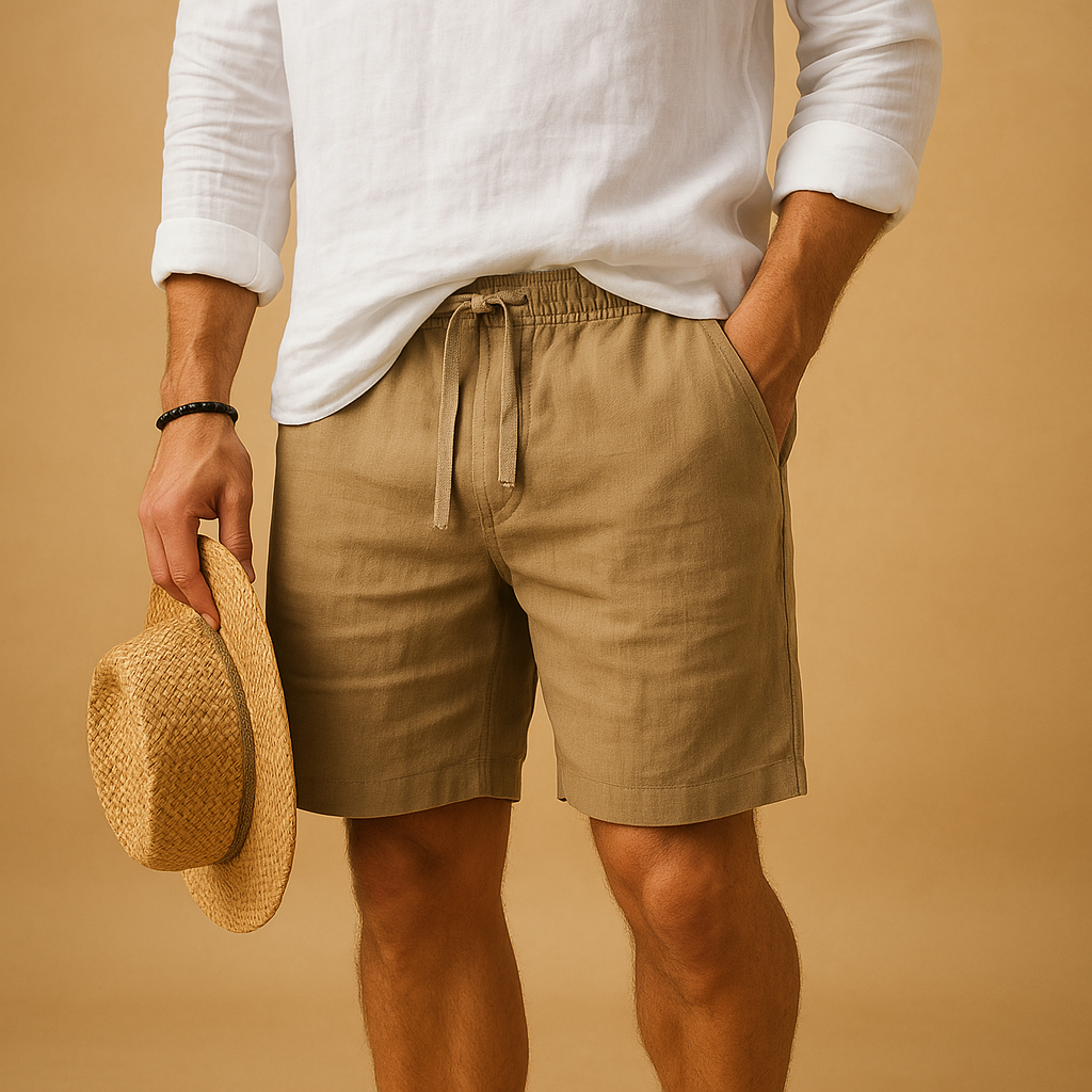 Men’s lightweight summer shorts with adjustable drawstring waistband and side pockets, ideal for beach, leisure, and casual summer days.