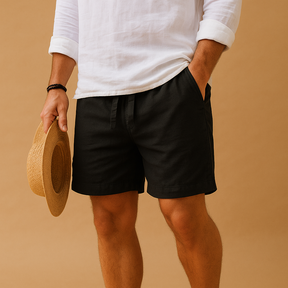 Men’s lightweight summer shorts with adjustable drawstring waistband and side pockets, ideal for beach, leisure, and casual summer days.