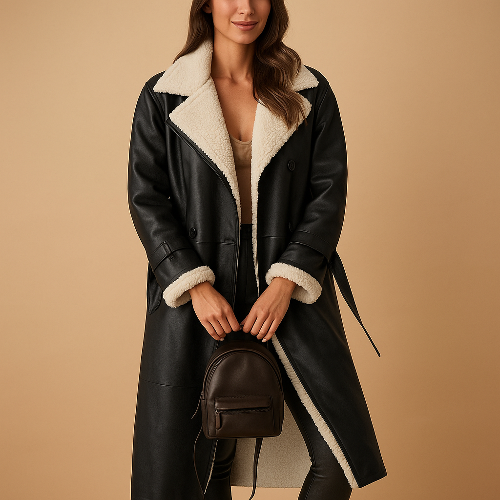Long winter coat for women with insulated lining in black, khaki, apricot, and brown – stylish and warm for cold weather