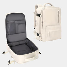 Women’s travel backpack with anti-theft pockets, laptop sleeve, wet compartment, and 180° flip opening for organised travel